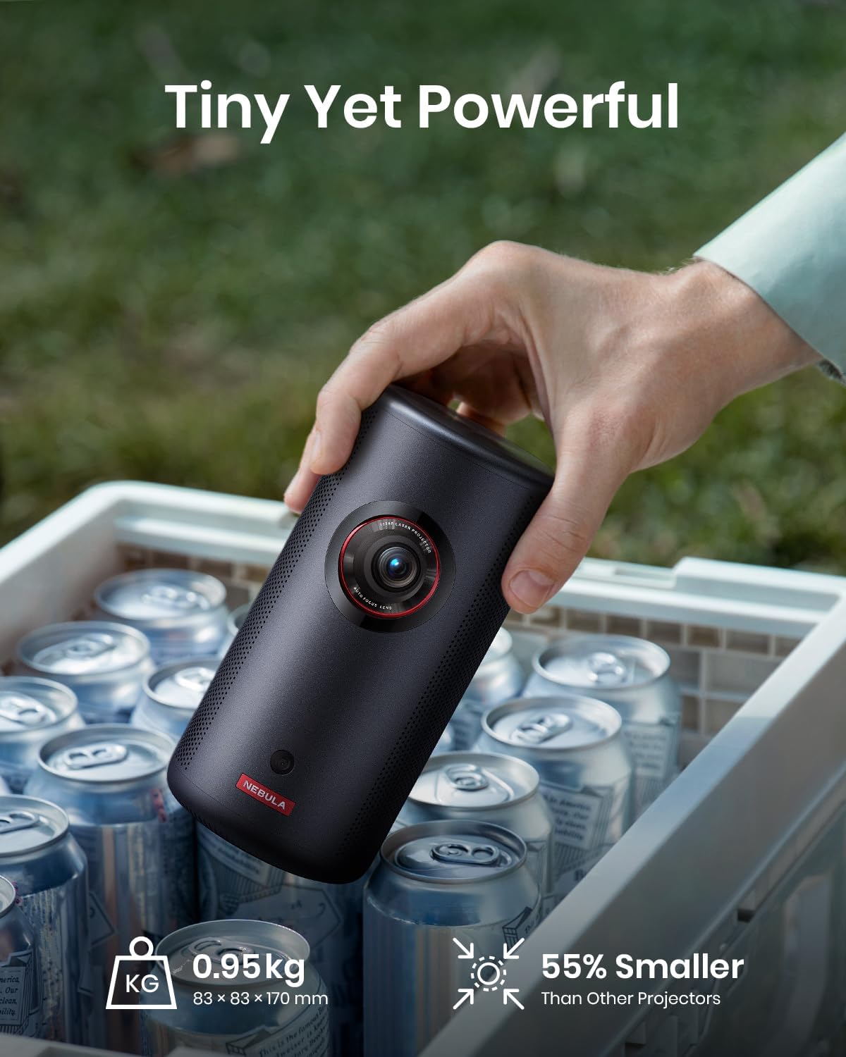 NEBULA Capsule 3 Laser, Outdoor Portable Mini Wi-Fi Smart TV Projector, Upgraded with Google TV, Official Netflix, Dolby Digital, 120 inches Screen and 2.5H Built-In Battery