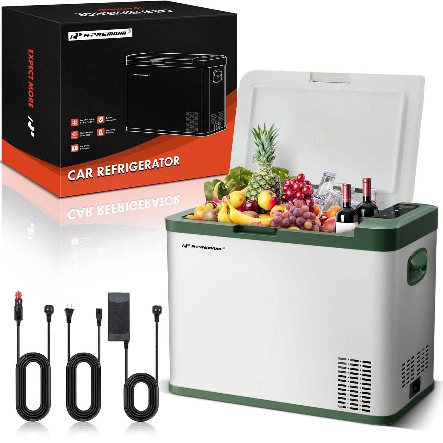 A-Premium 12 Volt Refrigerator 37QT/34.9L Portable Car Fridge Cooler, -4°F~68°F Portable Freezer Fast Cooling with 12/24V DC & 110/240V AC for Truck Outdoor Camping RV Roadtrips and Home Party Use