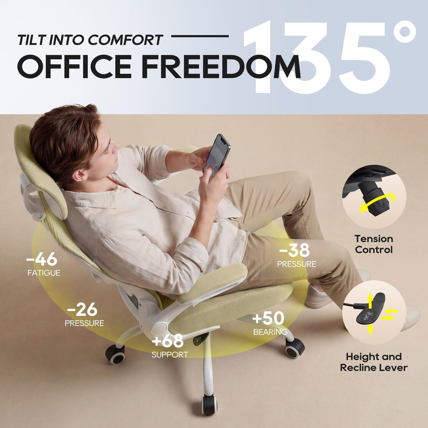 Ergonomic Office Chair, High Back Mesh Office Chair with Adjustable Lumbar Support, Flip-Up Armrests, Swivel Computer Desk Chair for Home Office