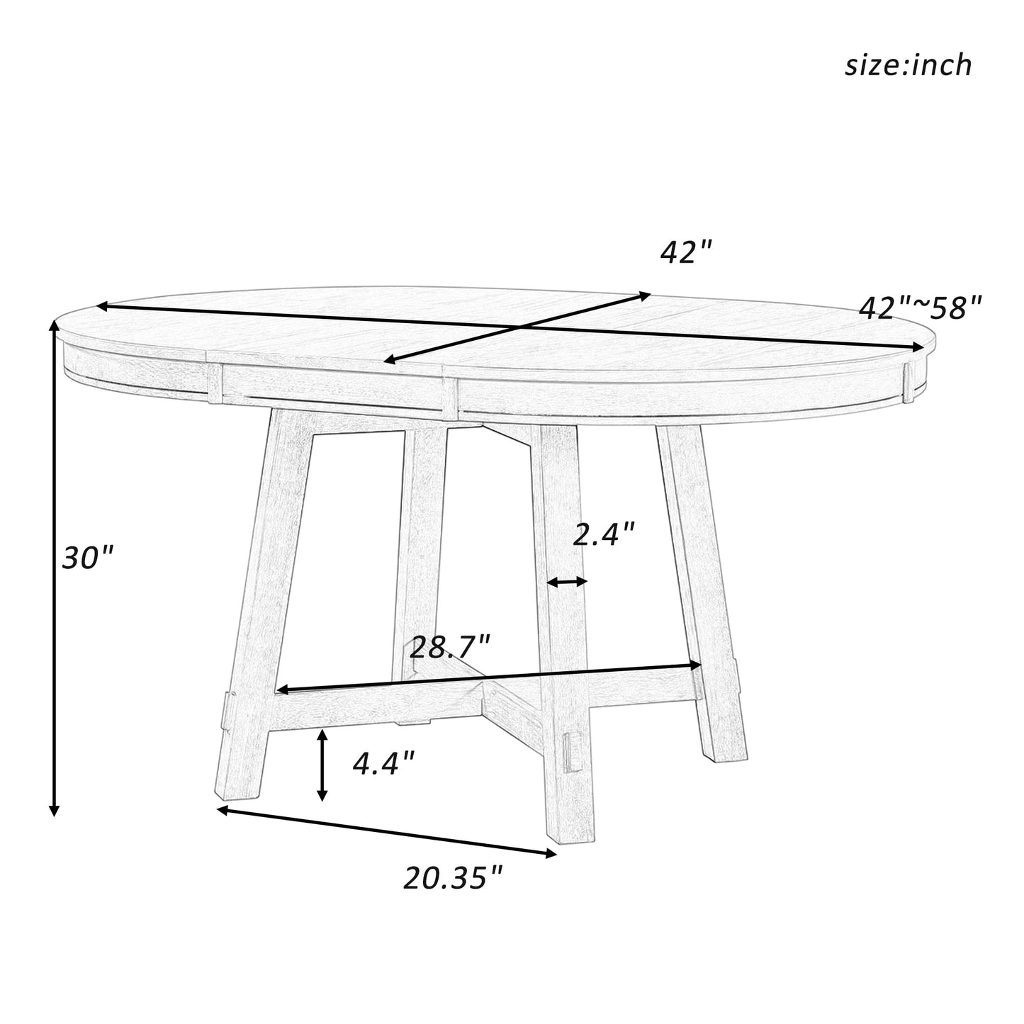 GDFStudio 42"-58" Farmhouse Extendable Dining Table for 4-6, Solid Wood Round Dining Table with 16" Leaf & X-Shaped Base, Kitchen & Dining Room Table, Space Saving, Oak Natural Wood+Antique White