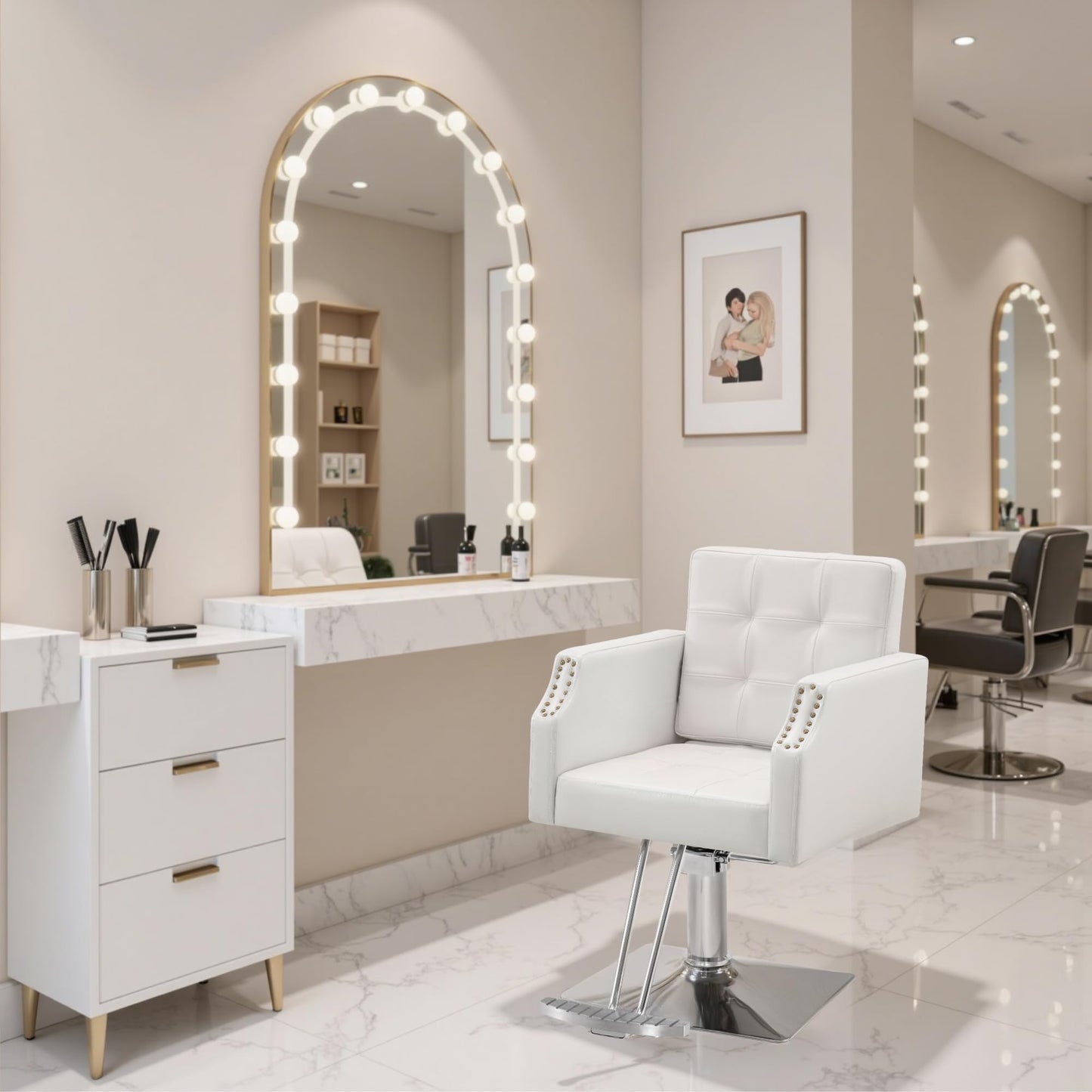 BarberPub Classic Salon Chair for Hair Stylist,Hydraulic Barber Styling Chair,Beauty Salon Spa Equipment 8818 (White)