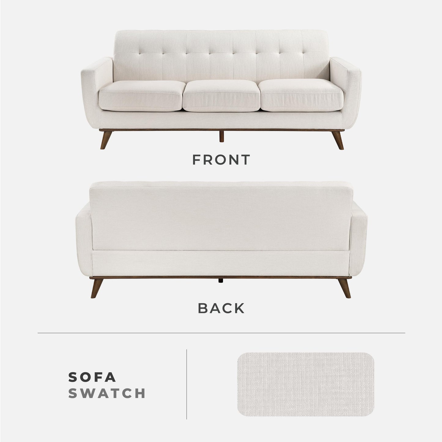 Lexicon Modern Accent Couch, Textured Fabric Upholstered Sofa with Brown Wood Legs, Track Arms, Tufted Couch Back, 3 Seater Sofa for Living Room/Office/Waiting Room, Beige