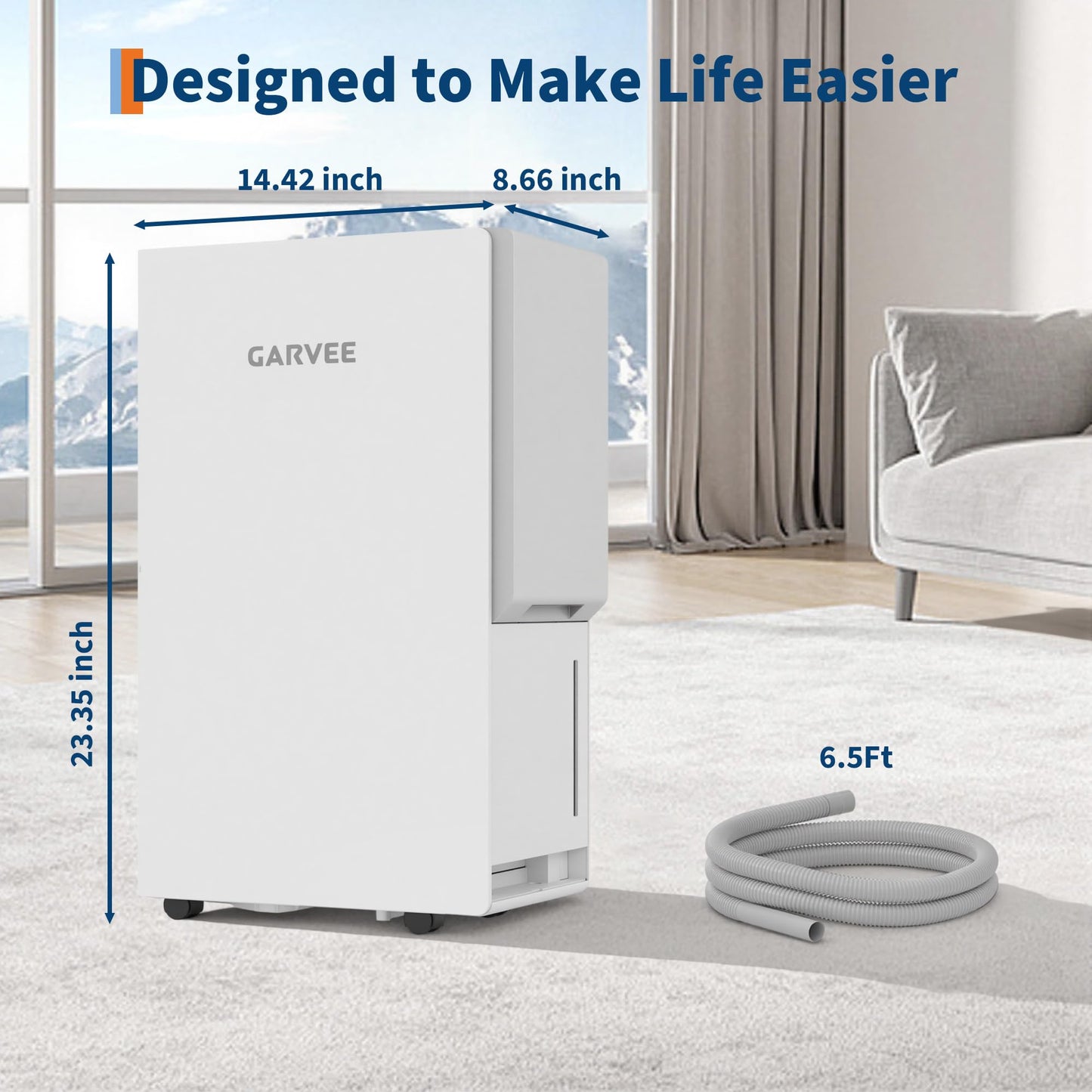 GarveeHome 3500 Sq. Ft Dehumidifier, Max 85 Pint/Day Energy Star Most Efficient 2025 Smart Compressor Dehumidifier for Basement with Drain Hose, Smart Humidity Control,Dehumidifiers for home