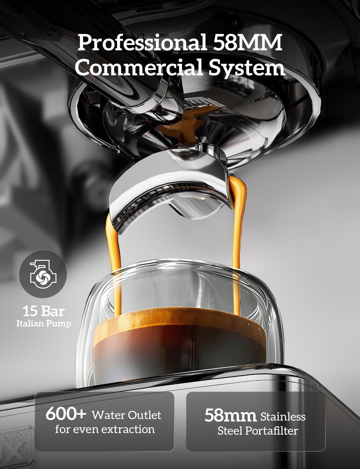 COUPLUX Espresso Machine with Grinder, 5-Temperature (190~205℉) Professional Espresso Machine 58MM with Powerful Milk Frother 15 Bar Expresso Coffee Machines for Espresso Americano Cappuccino & Latte