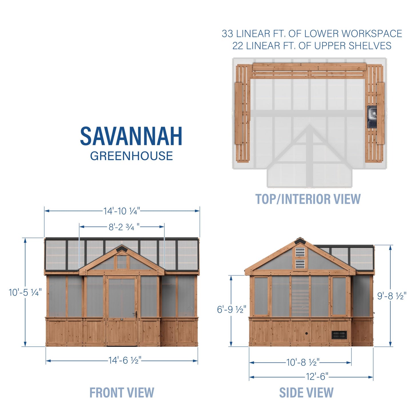 Backyard Discovery Savannah Chalet-Style 14.5' x 12' Cedar and Polycarbonate Walk-In Greenhouse Kit with Sink, Exhaust Fans, Windows, Hose Hook-Ups, PowerPort, Staging Shelves for Year-Round Gardening