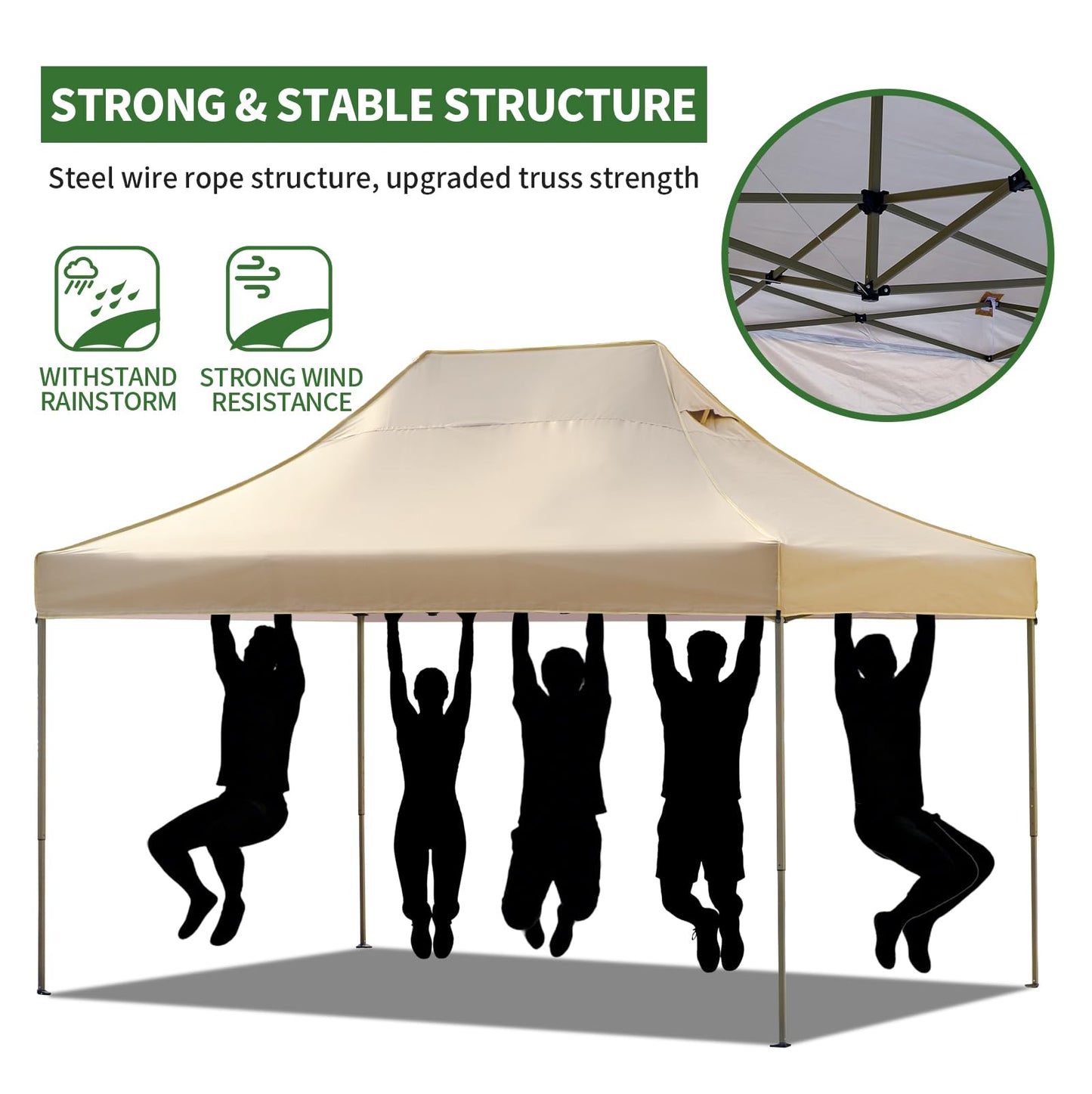 10x15 Heavy Duty Pop Up Canopy Tent, Outdoor Commercial Easy Up Canopy Outdoor Party Tents with 3 Removable sidewalls and Wheeled Bag for Events, Parties, Weddings(Khaki)