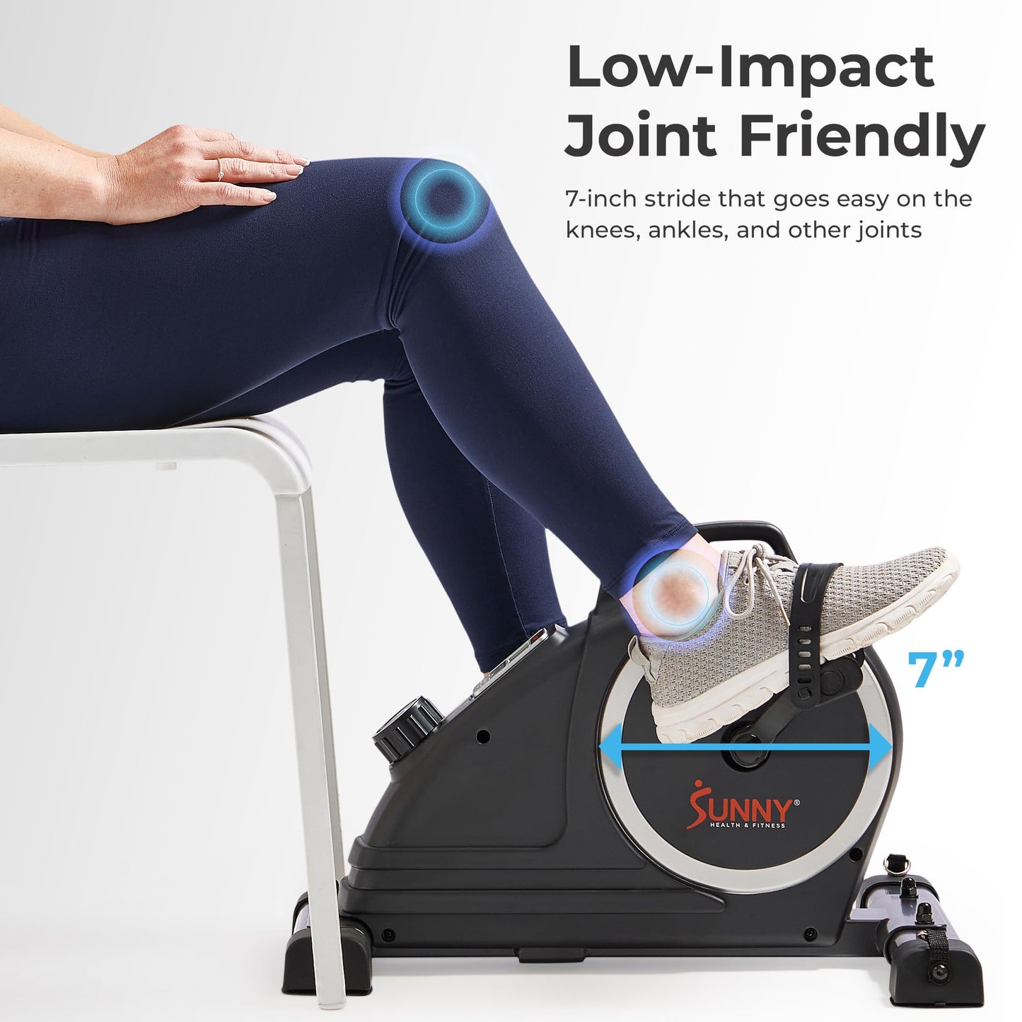 Sunny Health & Fitness Magnetic Compact Under-Desk Mini Exercise Bike, Indoor Full Body Cardio Training Machine w/Resistance Bands, Pedal Exerciser w/Free SunnyFit App Connectivity – SF-B020026SMART
