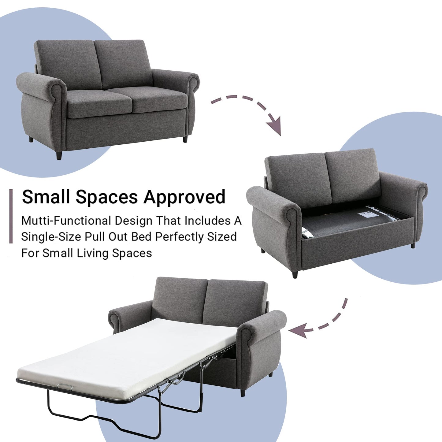 Sleeper Couch Small Sofa for Living Room or Bedroom Including Pull Out Bed