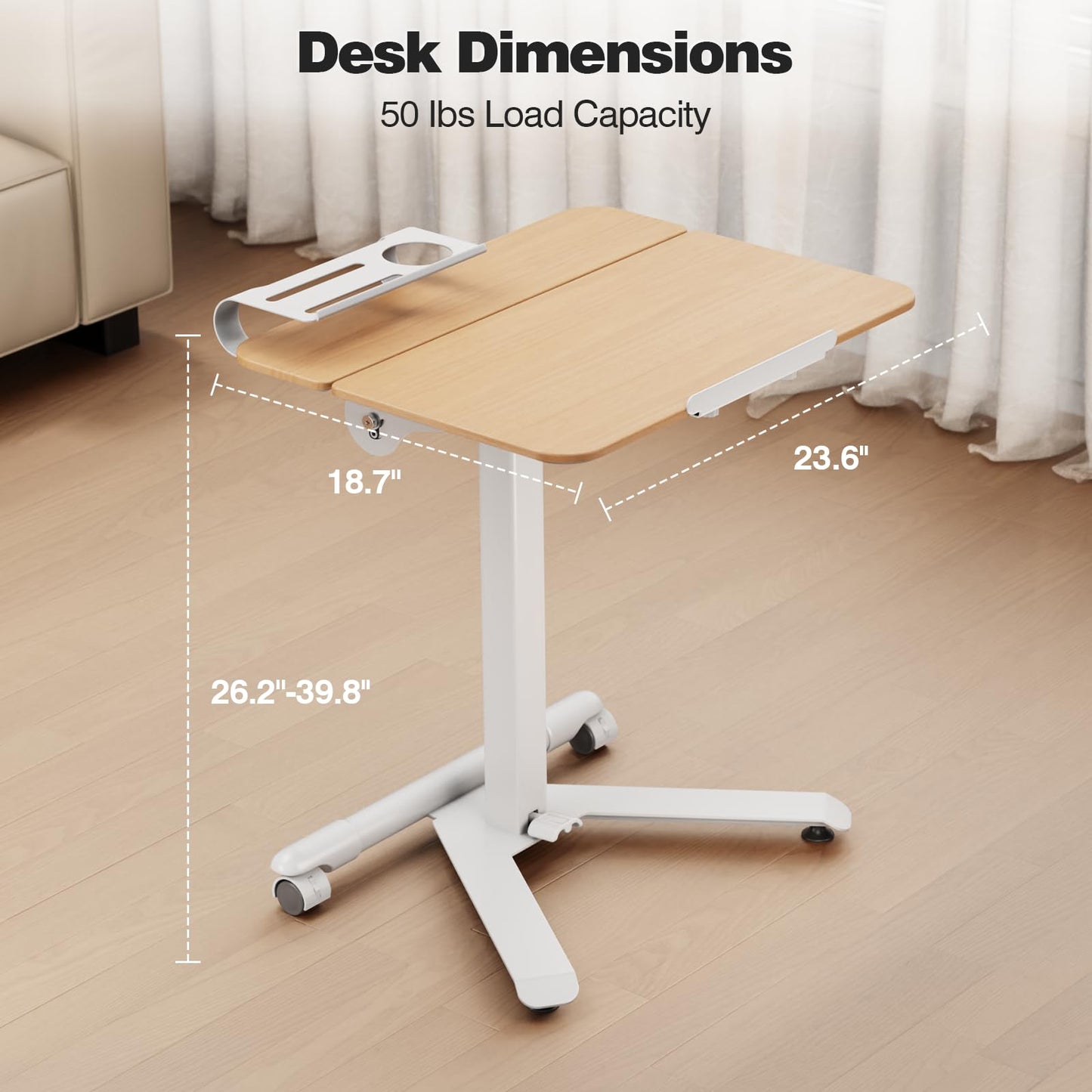 ROMOON Rolling Standing Desk with Wheels, Portable 24 inch Sit-Stand Laptop Cart with Tilt Top and Storage, Mobile Compact Workstation for Home Office and Small Spaces (Natural Oak)