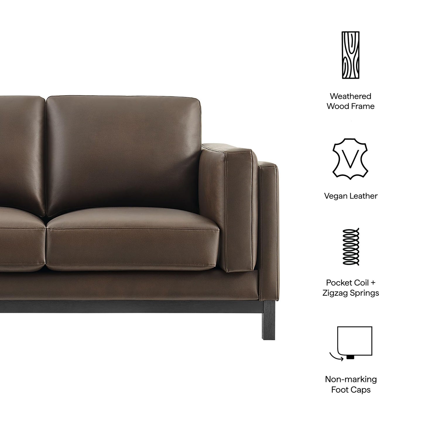 Modway Roscoe 63 Inch Vegan Leather Loveseat in Espresso - Comfortable Faux Leather 2 Seater Couch for Living Room, Apartment, or Office Seating