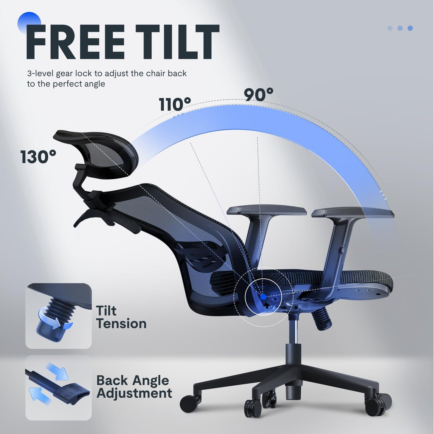 FLEXISPOT OC3 Cloud Ergonomic Office Chair High Back Mesh Swivel Computer Chair Executive Office Desk Chairs with Adjustable Lumbar Support/2D Headrest/Lockable Backrest, Foam Seat Cushion, Black