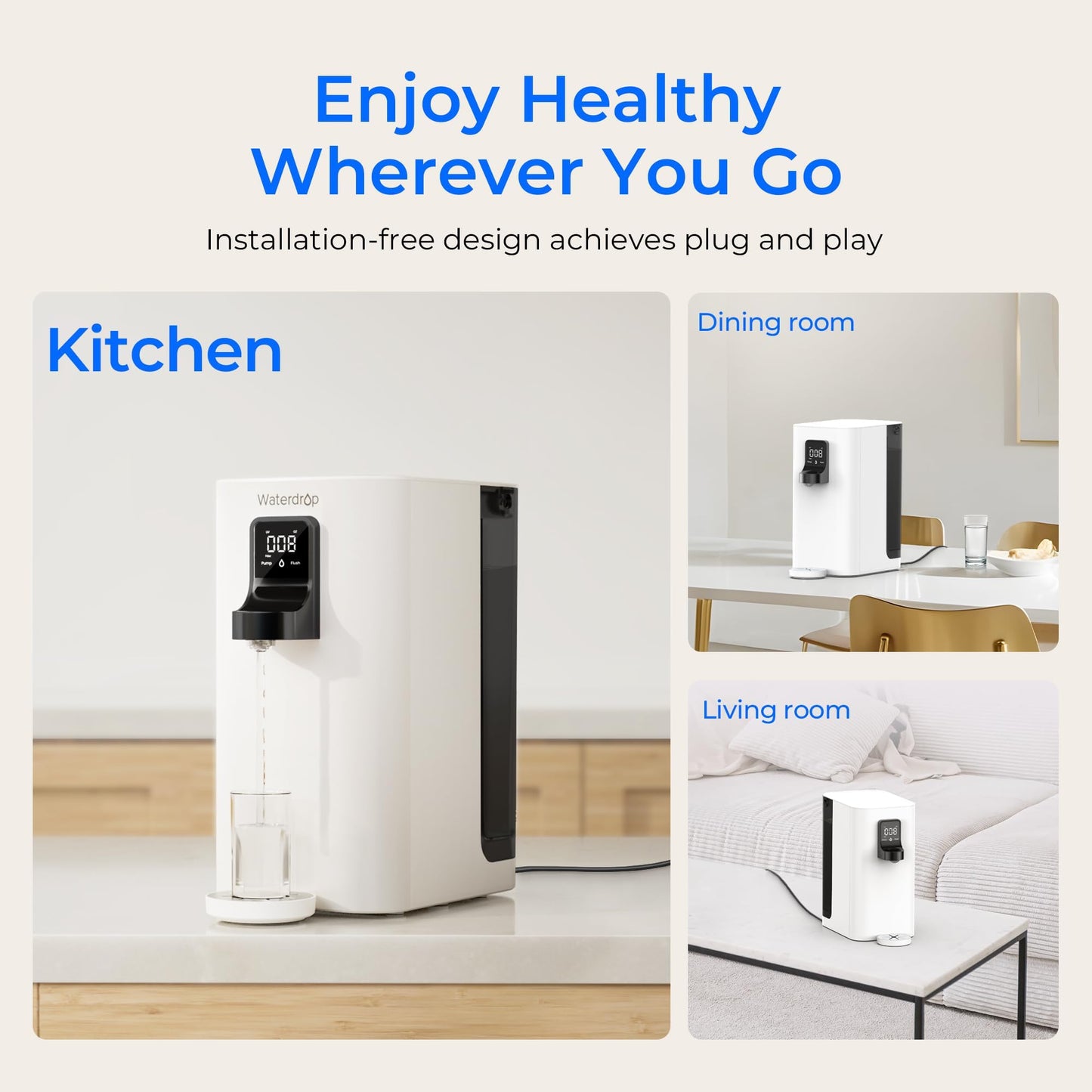 Waterdrop K19-SFK Reverse Osmosis Water Filter Countertop, Minerals, Countertop Reverse Osmosis System, 3:1 Pure to Drain, Reduce PFAS, No Installation Required, BPA Free
