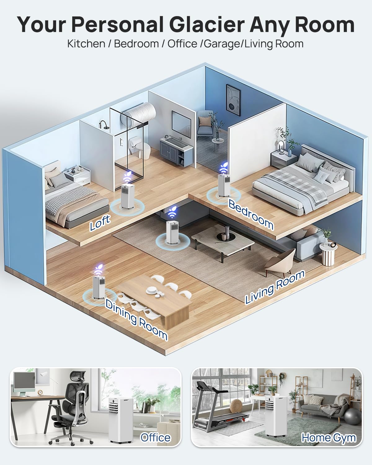 16,000 Btu Portable Air Conditioners for Large Rooms up to 750 Sq. Ft., 5-in-1 Smart WiFi AC Unit with APP, Fast Cooling, Dehumidifier, Fan, 36dB Sleep Mode 24H, Window Kits for Bedroom Home Office