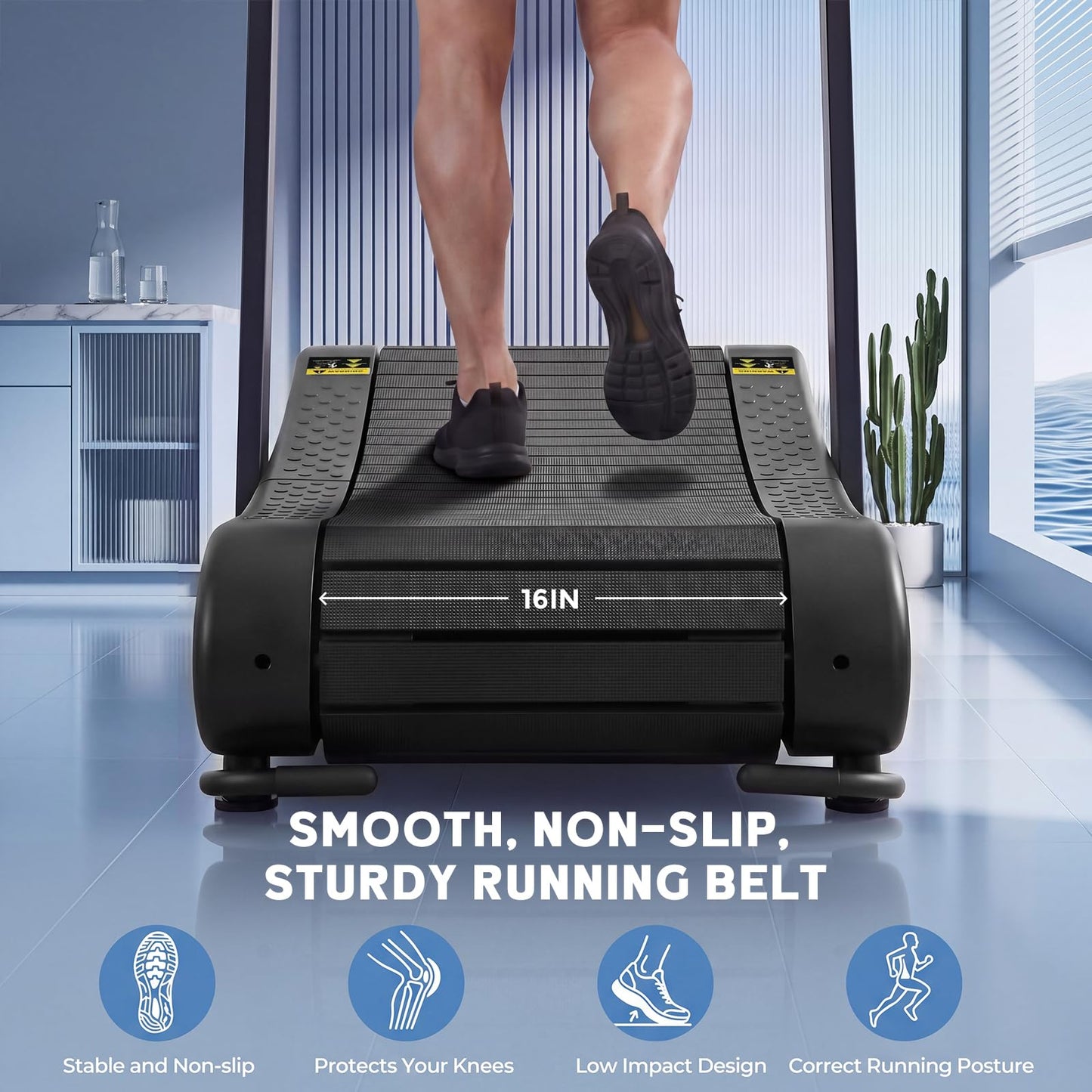 Rongle Curved Treadmill, Non-Powered Folding Treadmill, Adjustable Custom Resistance, Equipped with LCD Display, Suitable for Commercial and Home Use, 350 lbs Weight Capacity