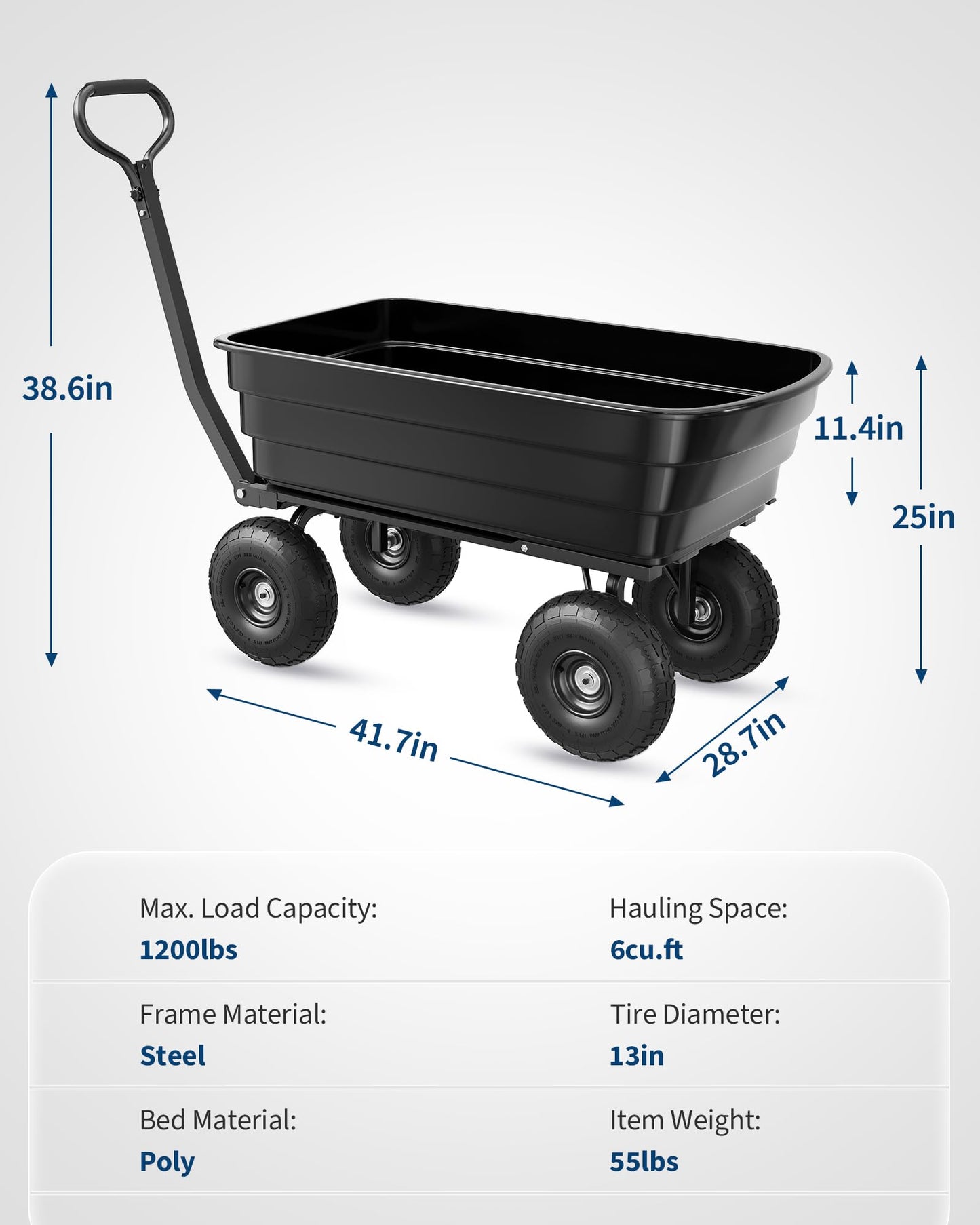 GarveeLife Poly Dump Cart - Heavy Duty 1200lbs Garden Cart with Quick-Release Dumping 13" Tires, Utility Wagon for Yard Work, Landscaping, Gardening