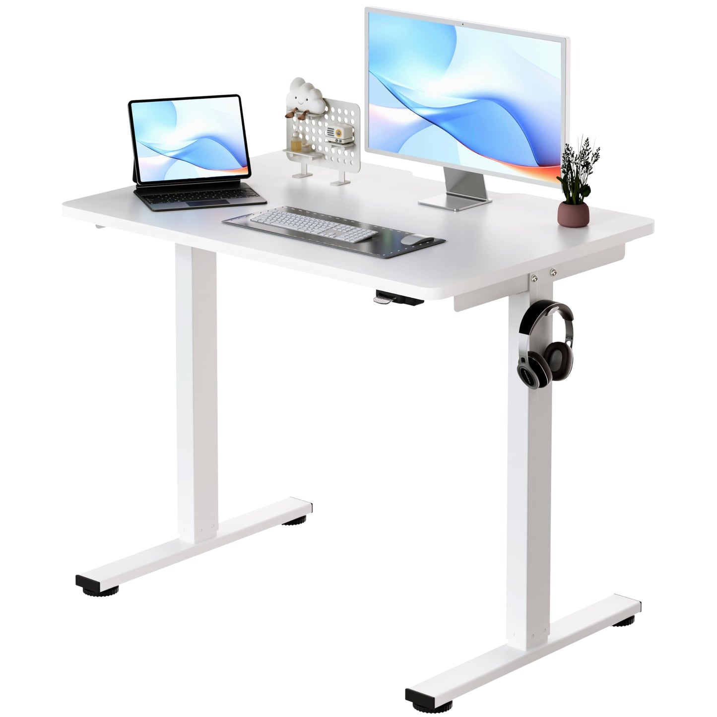 Okin Small Electric Standing Desk, 36" x 24" Whole Piece Height Adjustable Desk, White Sit to Stand Computer Workstation for Home Office