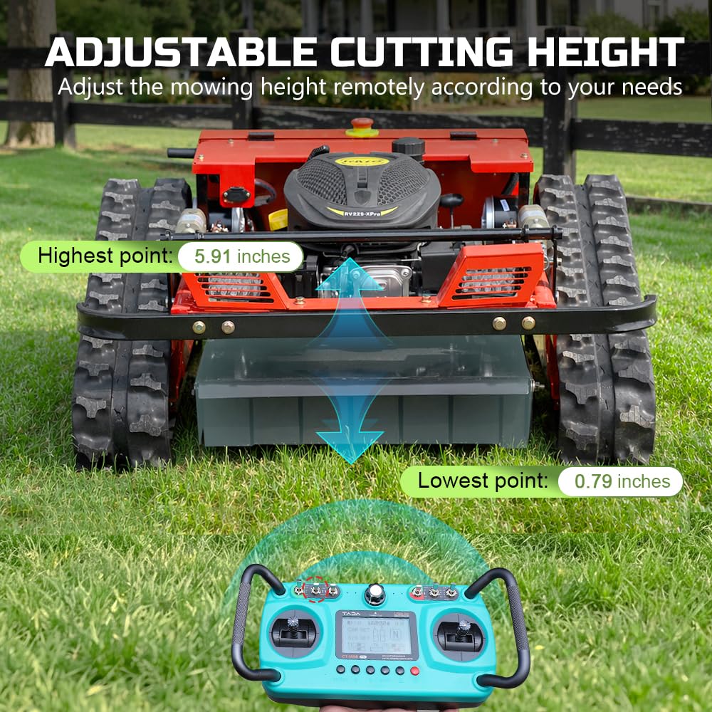 INFRONT Remote Control Lawn Mower - All Terrain Tracks, 45° Slope Climbing, Gas Electric Hybrid, High Power Strong Mower