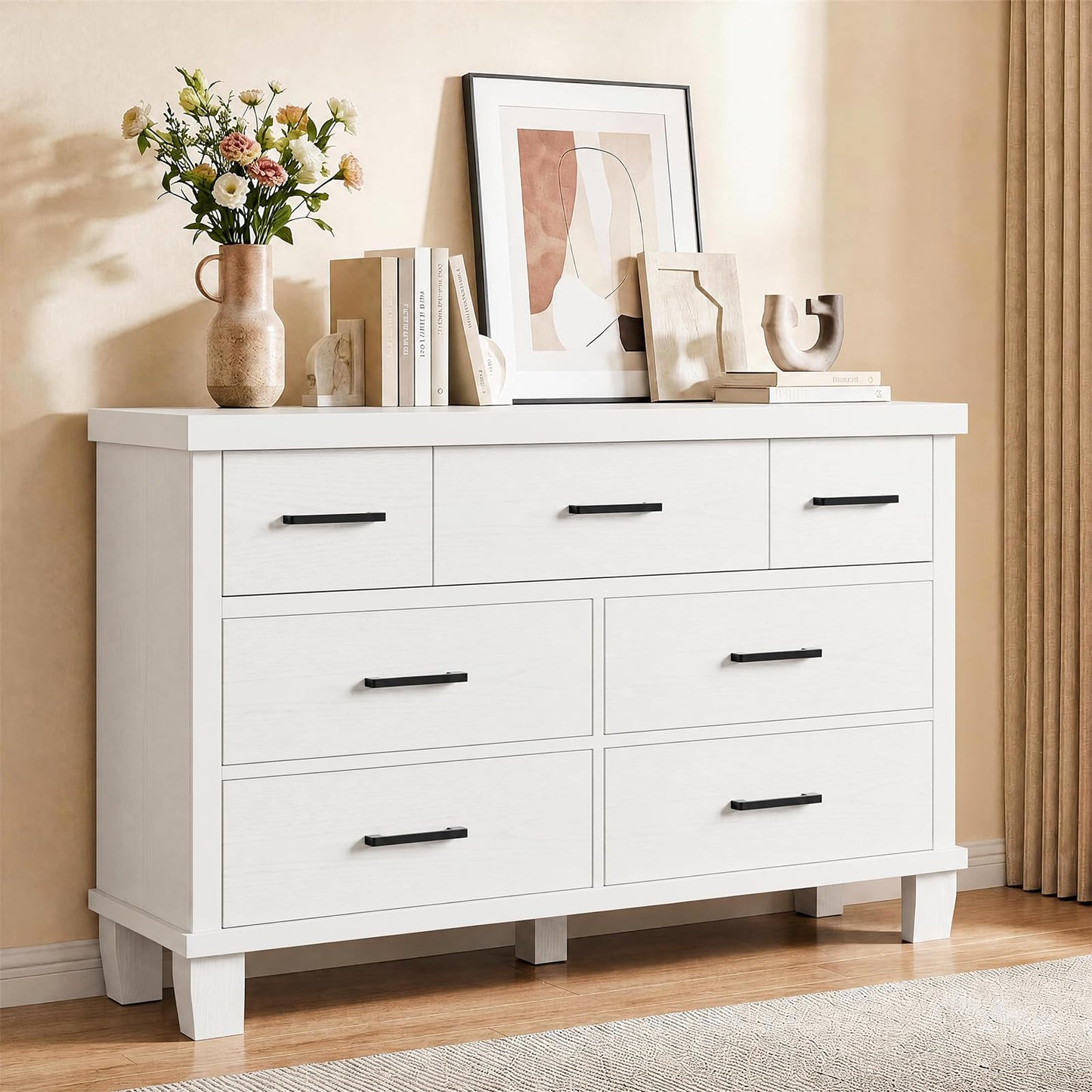 IDEALHOUSE Dresser for Bedroom with 7 Drawers, White Storage Chest of Drawers with Metal Handle, Wooden Dresser Organizer for Living Room,Closet,Entryway,Nursery