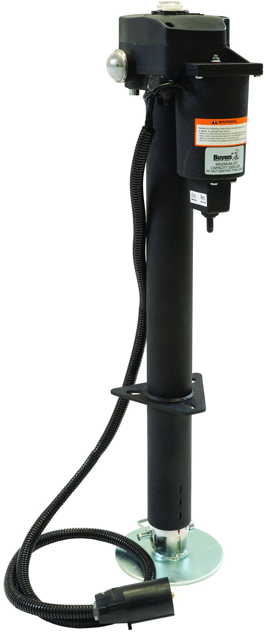 Buyers Products 0093500 12 Volt Electric Trailer Jack, 3500 lb Power Tongue Jack, Pre Wired 7 Way RV Connector, A Frame Mount, Drop Leg, Built-In Leveling Gauge, LED Night Light, Manual Crank Backup