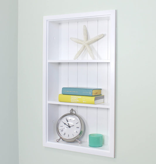 Fox Hollow Furnishings 14x24 Sloane Recessed Wall Niche Medicine Cabinet Replacement, in The Wall Bathroom Cabinet Insert Shelf/Shelves, Made in North America, Real Wood, NO MDF, White Beadboard Back