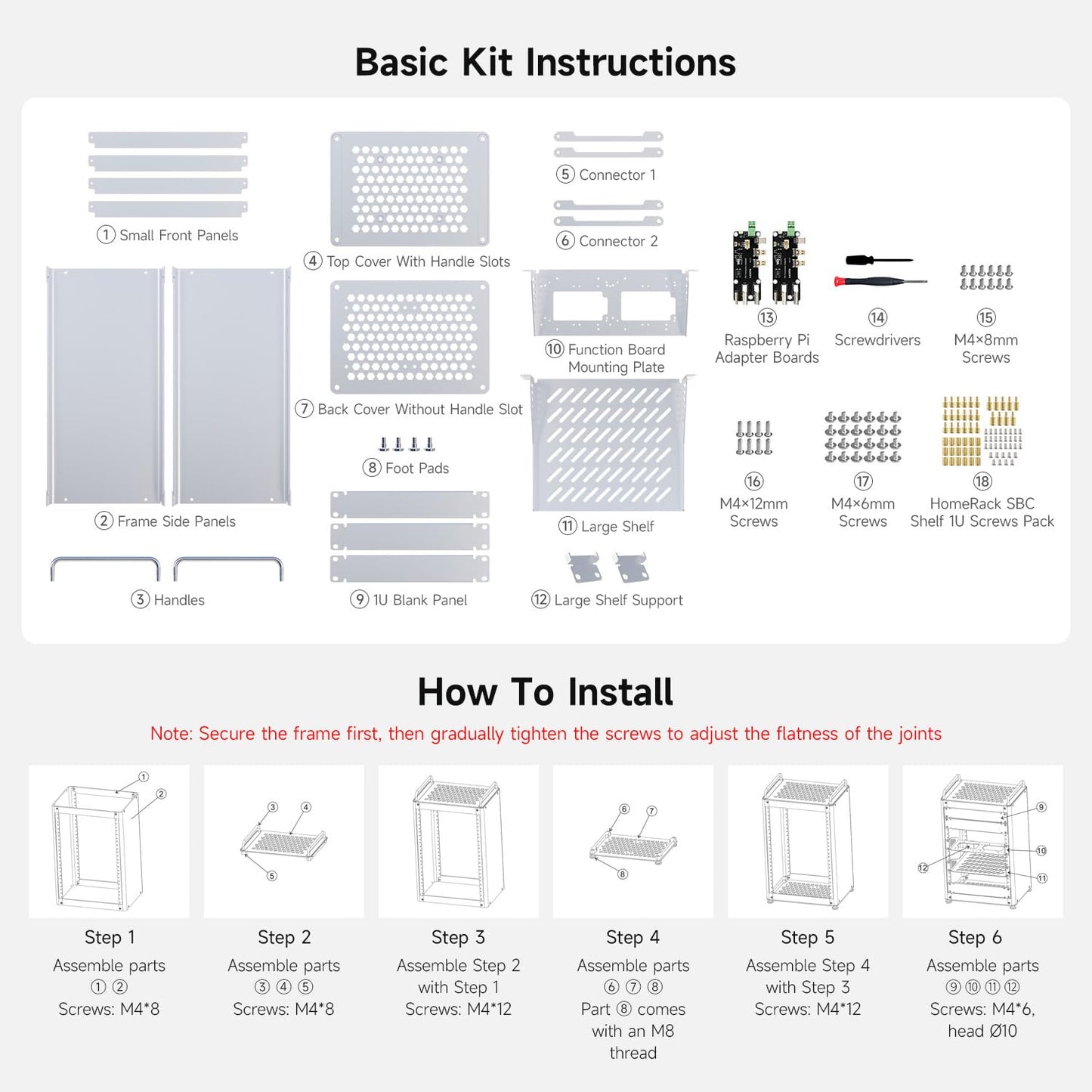 Waveshare HomeRack 8U Server Cabinet Basic Kit, 10inch Desktop All Aluminum Alloy Rack, High Compatibility