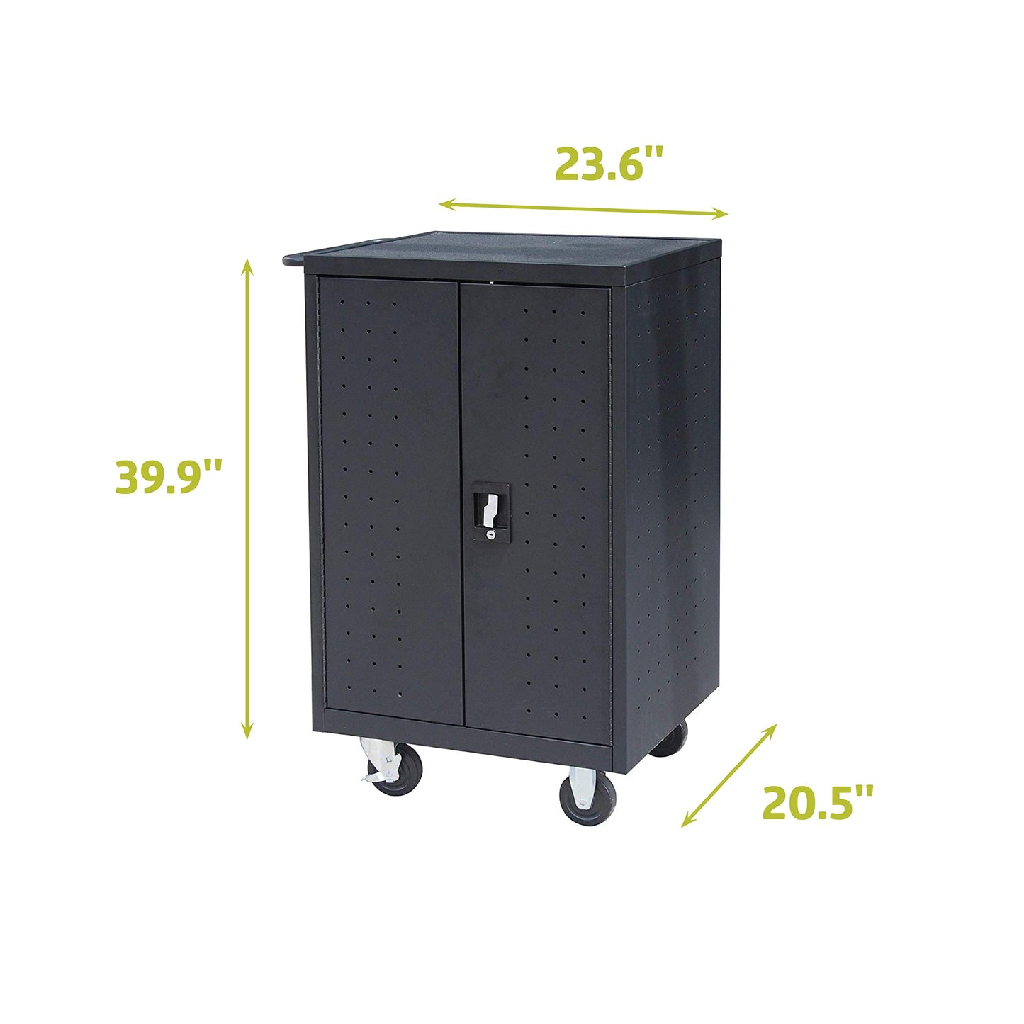 Pearington 12-Device Mobile Charging and Storage Cart for iPads, Tablets and Laptops Computers, Up to 16-inch Screen Size, Surge Protection, Front & Back Access Locking Cabinet, Black