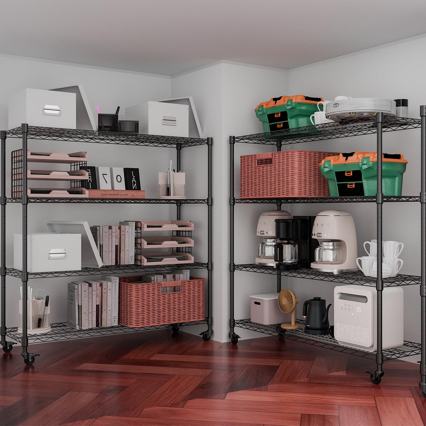 ZUIWAN 62.56" H x 59" W x 20" D Heavy Duty Metal Storage Rack with Wheels - Adjustable Wire Shelving Unit for Kitchen, Pantry, Garage & Commercial Use