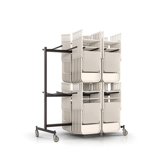 OEF Furnishings OEF84 Series Folding Chair Cart – Heavy-Duty Two-Tier Steel Dolly Rack with Wheels (84 Chairs, Standard Height, Hanging Storage)
