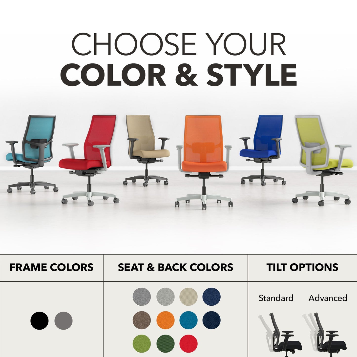 HON Ignition 2.0 Mid‑Back Ergonomic Office Chair, Mesh Task Seating with Lumbar Support, Advanced Synchro‑Tilt, Height and Width Adjustable Arms, Black Frame, Black