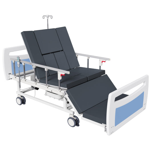 OLERN Advanced Full Electric Hospital Bed for Home Use,Adjustable Nursing Bed with Remote Control,5" Large Locking Casters,Waterproof Foam Mattress,IV Pole,Bedpan,Hair-Washing Device,550 LBS Loading