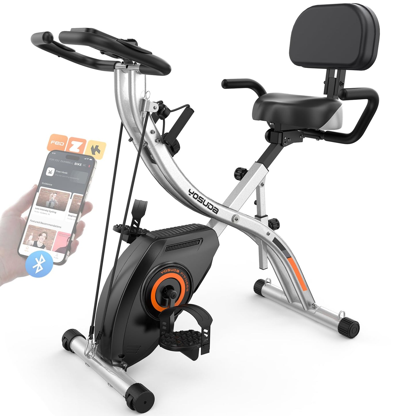 YOSUDA Folding Exercise Bike - 5 IN 1 Foldable Stationary Bike for Home Gym Workout, Upgraded Indoor Cycling Bikes with 6.6 LBS Flywheel, 380 LBS Capacity and 16-Level Magnetic Resistance, Back Support Cushion