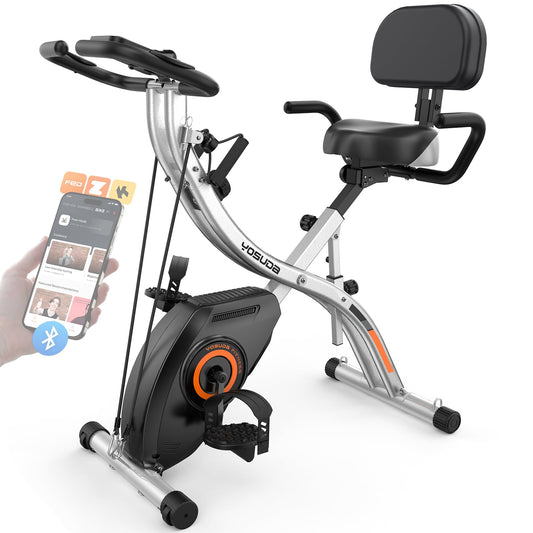 YOSUDA Folding Exercise Bike - 5 IN 1 Foldable Stationary Bike for Home Gym Workout, Upgraded Indoor Cycling Bikes with 6.6 LBS Flywheel, 380 LBS Capacity and 16-Level Magnetic Resistance, Back Support Cushion