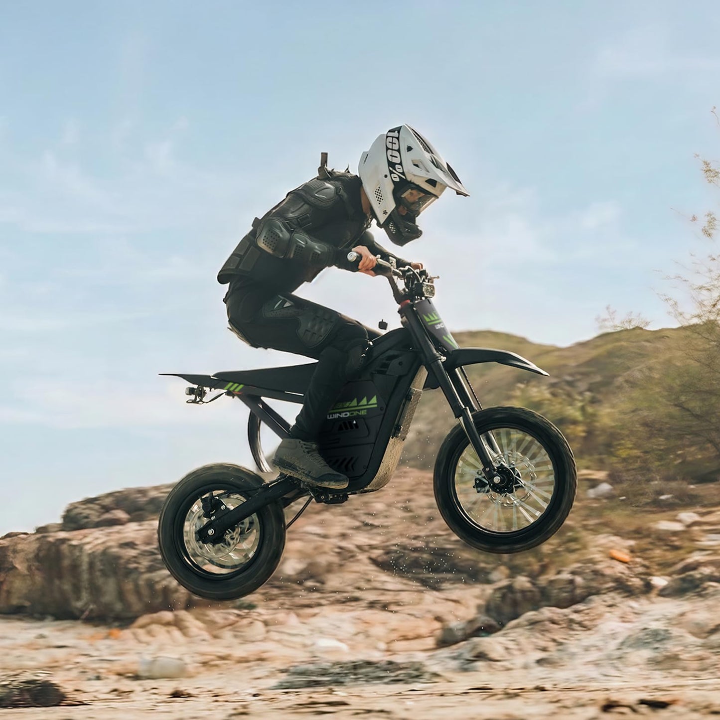 WindoneRide RS5 Electric Dirt Bike, 2200W 37MPH Electric Motorcycle, 48V/22.5Ah Battery Ebike, Full-Suspension Off-Road Mountain E Dirt Bike, Dual Hydraulic Brakes, Green