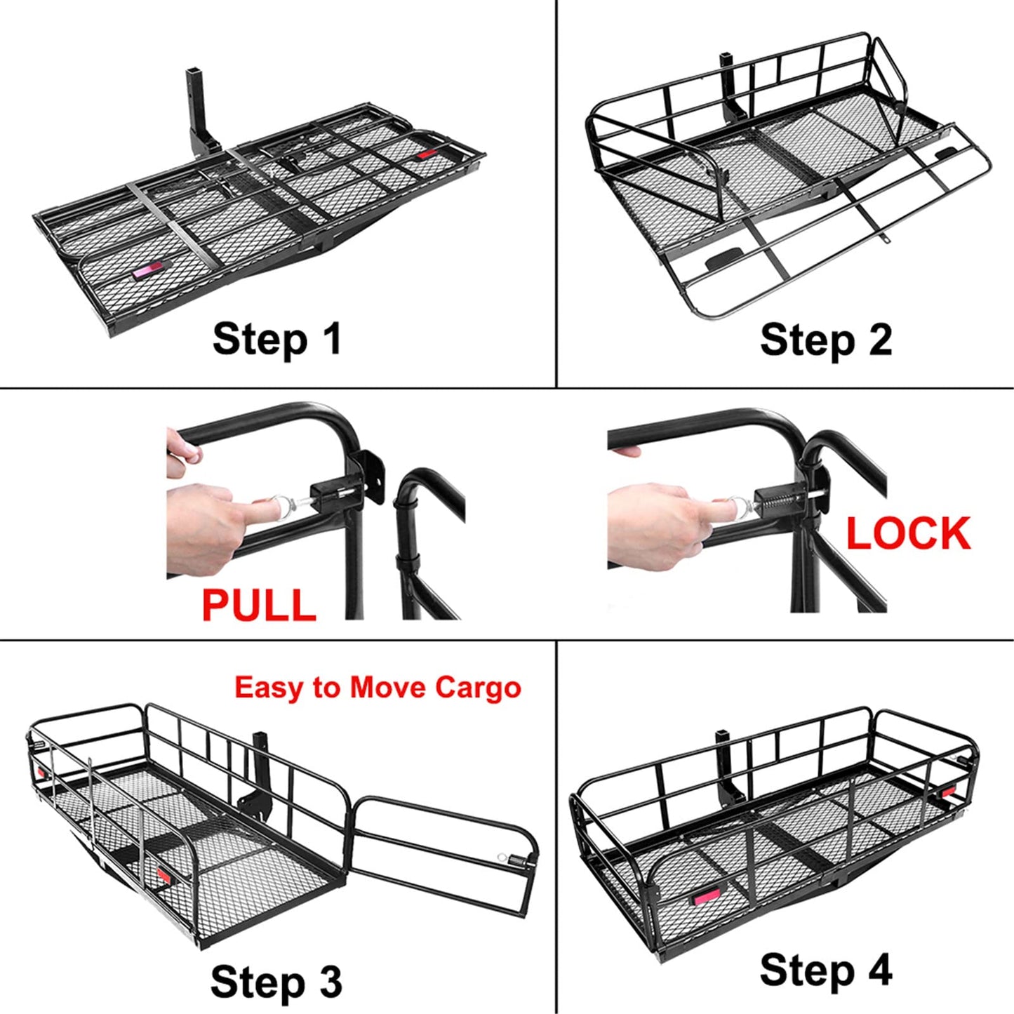 OKLEAD 500 Lbs Heavy Duty Hitch Mount Cargo Carrier 60" x 24" x 14.4" Folding Cargo Rack Rear Luggage Basket Fits 2" Receiver for Car SUV Camping Traveling