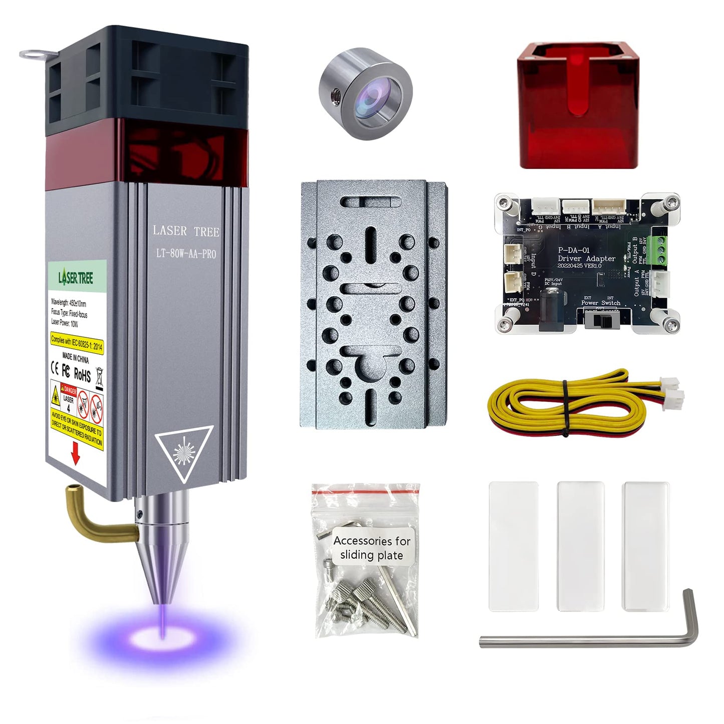 LASER TREE Laser Engraver Module, 10W (10000mW) Optical Power w/Air Assist, Built-in FAC, Double Ultra-Fine Compressed Spot Higher Accuracy Laser Head Class 4, 24V