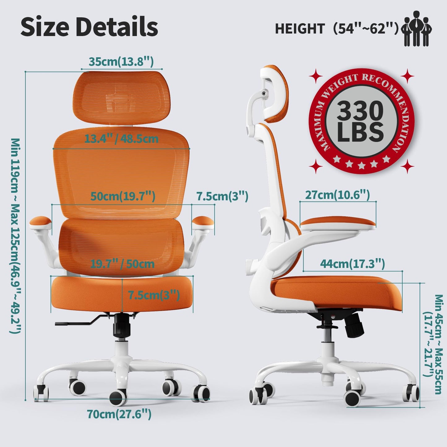TRALT Office Chair Ergonomic Desk Chair, 330 LBS Home Mesh Office Desk Chairs with Wheels, Comfortable Gaming Chairs (Burnt Orange)