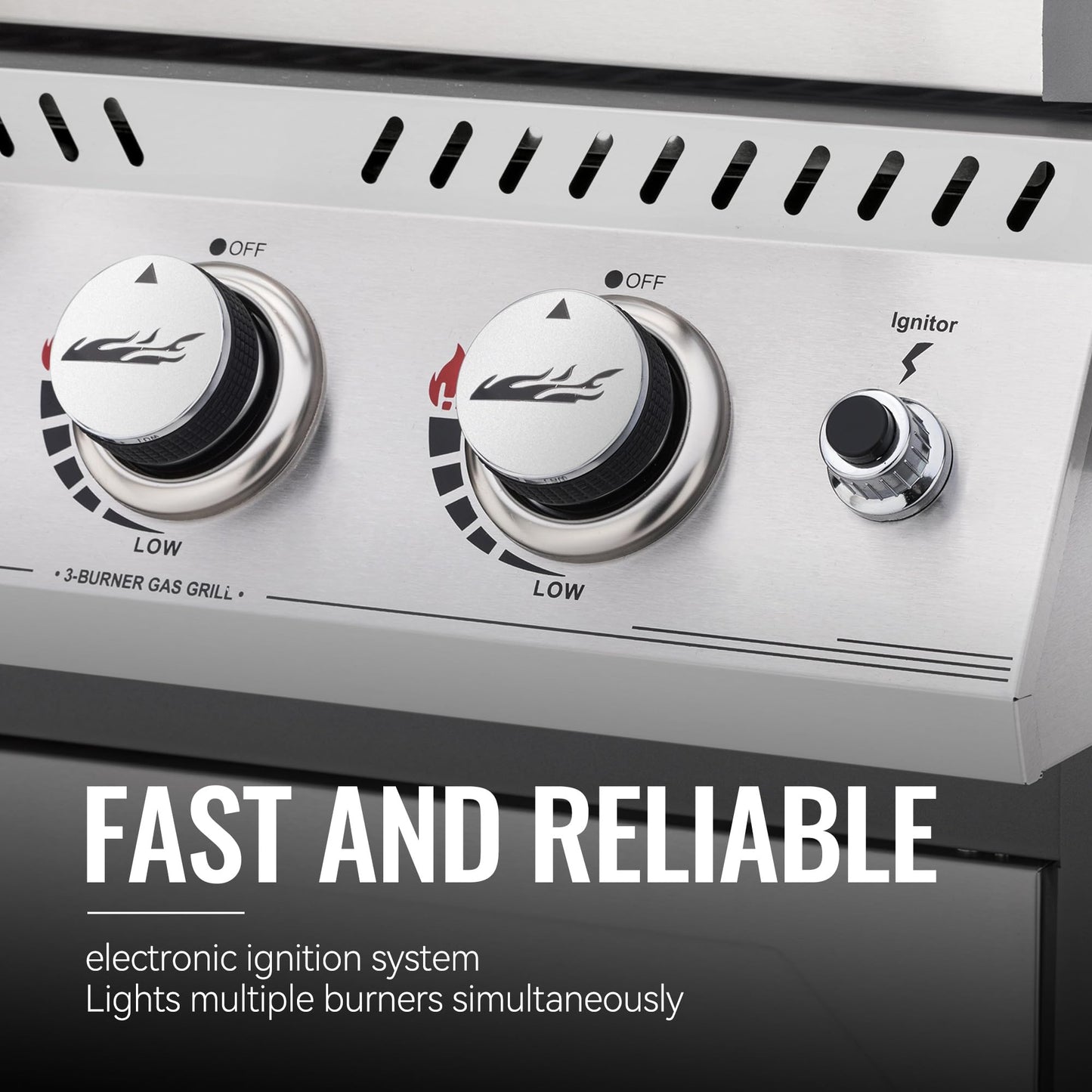 Royal Gourmet GG3001S 3 Burner Propane Gas Grill with Warming Rack, Stainless Steel Cabinet Style Gas Grill with 25,500 BTUs Output for Barbecue Grilling & Backyard Cooking, Silver