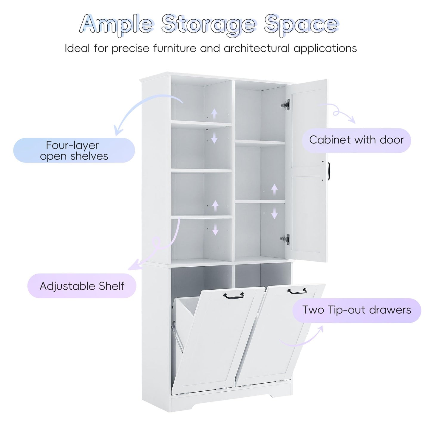 Merax Cabinet with Tilt-Out Laundry Hamper Basket, Tall Bathroom Storage Organizer Linen with Open Shelf for Home, Freestanding, White