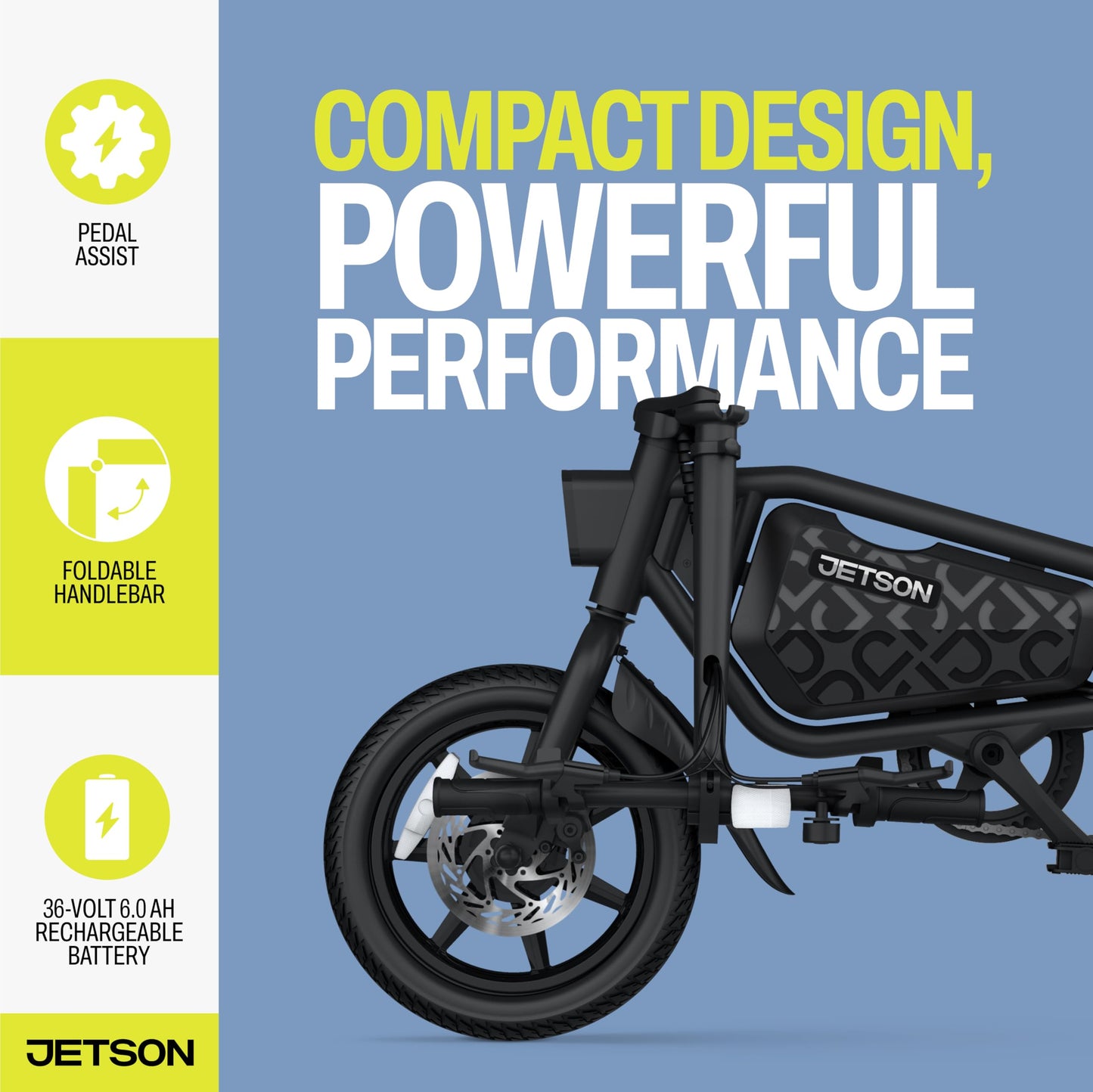 Jetson Bolt Pro Max Electric Bike, Portable Electric Bike with Carry Handles, Folding Design, and Twist Throttle, Up to 15.5 Mph, 14-Inch Tires, Age 12+