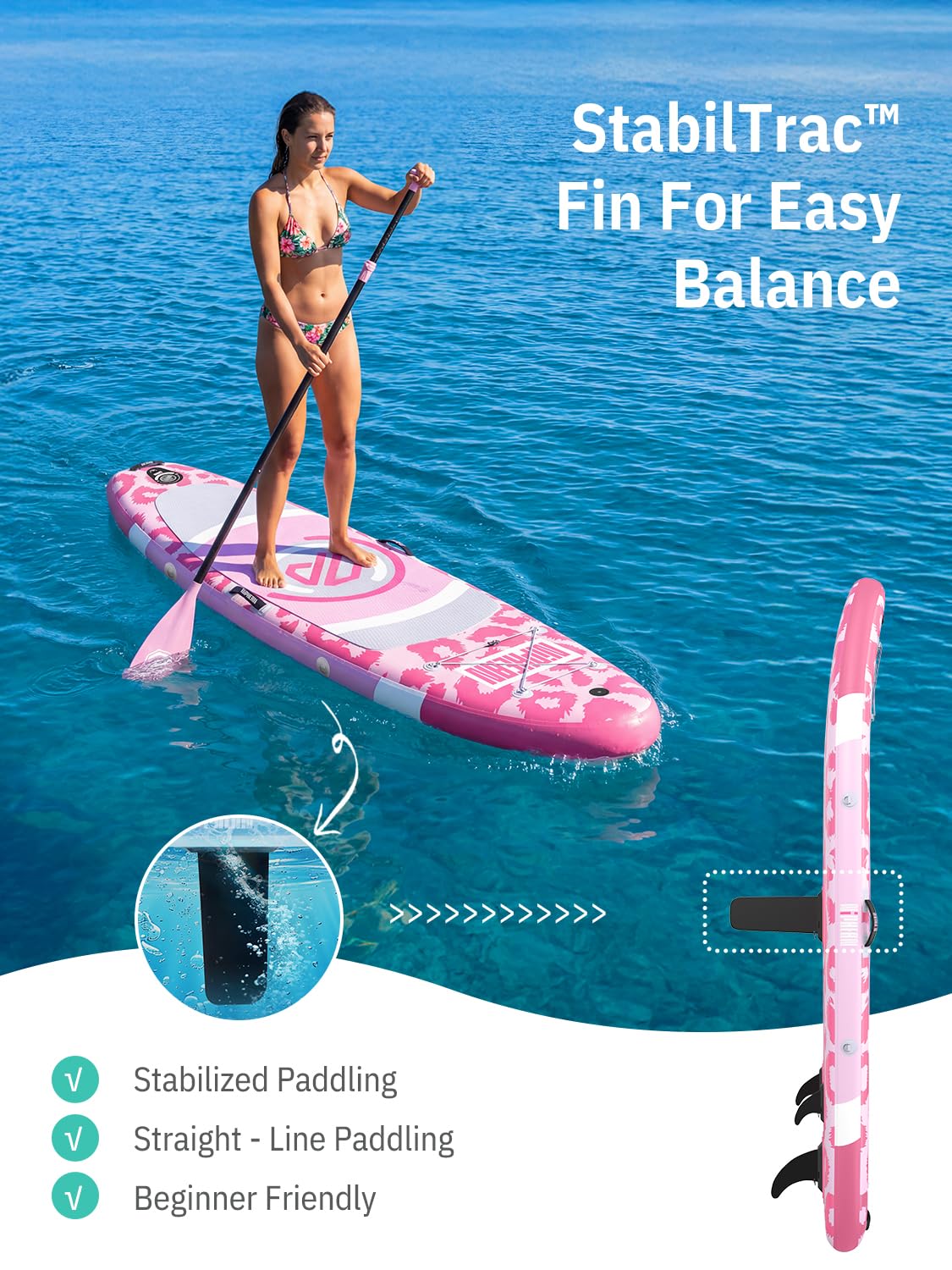 Niphean（Ultra-Light） Inflatable Paddle Board with StabilTrac Fin and Durable SUP Accessories, 10' Stand Up Paddle Boards for Adults & Youth, Versatile Yoga Paddle Board, Gift Ideas-Leopard with Seat