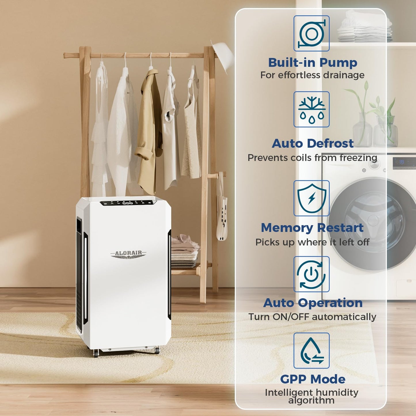 ALORAIR Energy Star Most Efficient Commercial-Grade Dehumidifier with Pump & Drain Hose Whole-House Dehumidifier for Basement, Home, Bathroom, Bedroom, Garage, Warehouse, Industrial 6-Year Warranty