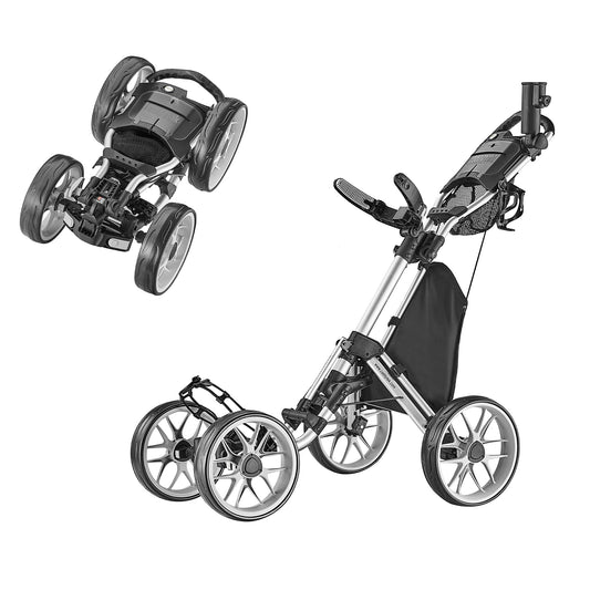 Caddytek CaddyCruiser ONE V8 4 Wheel Golf Push Cart - Lightweight Aluminum Foldable Cart with EVA Wheels, Foot Brake, Adjustable Handle, Cooler Basket, Umbrella Holder, Drink Holder, Scorecard Console