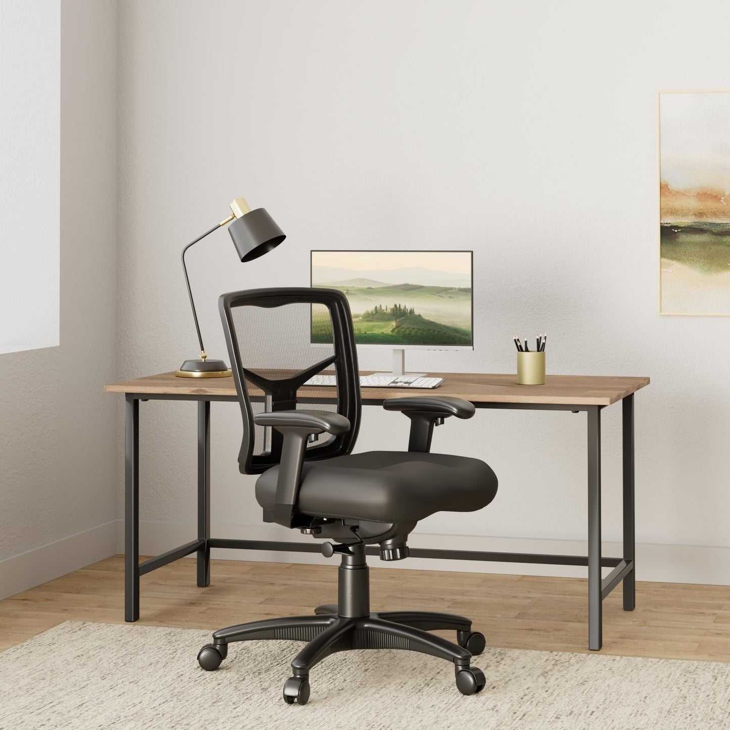 Office Star ProGrid Breathable Mesh Back Manager's Office Chair with Built-in Lumbar Support and Height Adjustable Padded Arms, Coal FreeFlex Fabric