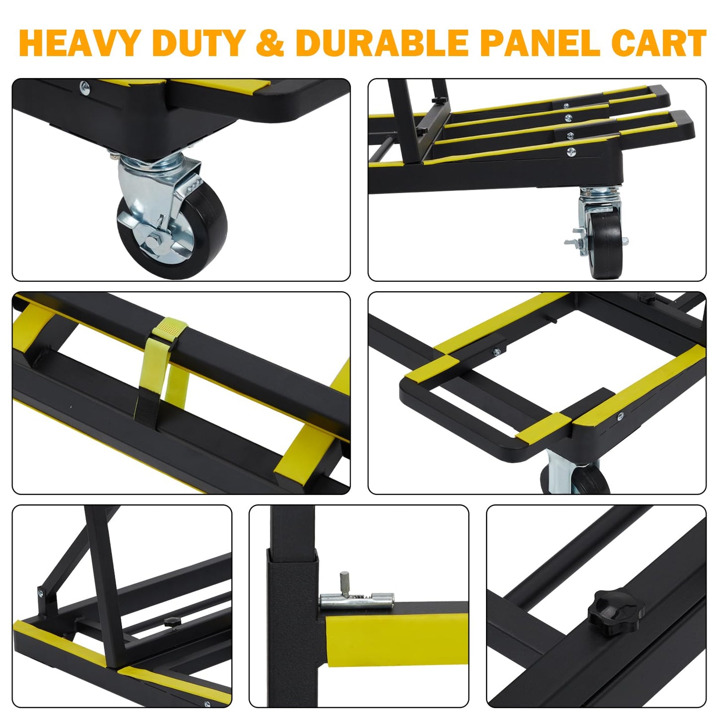 Folding Drywall Cart Heavy Duty Panel Dolly Cart 2200lbs Capacity, Drywall Dolly Plywood Carts with 4 Swivel Casters Extendable Deck, Sheetrock Handling Wall Panel Lumber Sheetrock Glass Windows