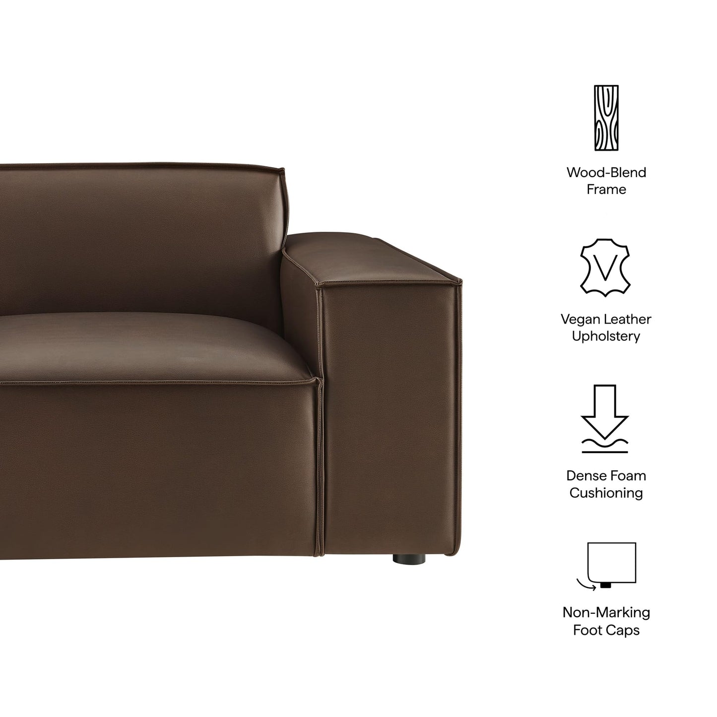 Modway Restore Right-Facing Faux Leather Modular Lounge Chair in Espresso - Living Room Vegan Leather Upholstered Single-Arm Accent Armchair for Sectional Sofa