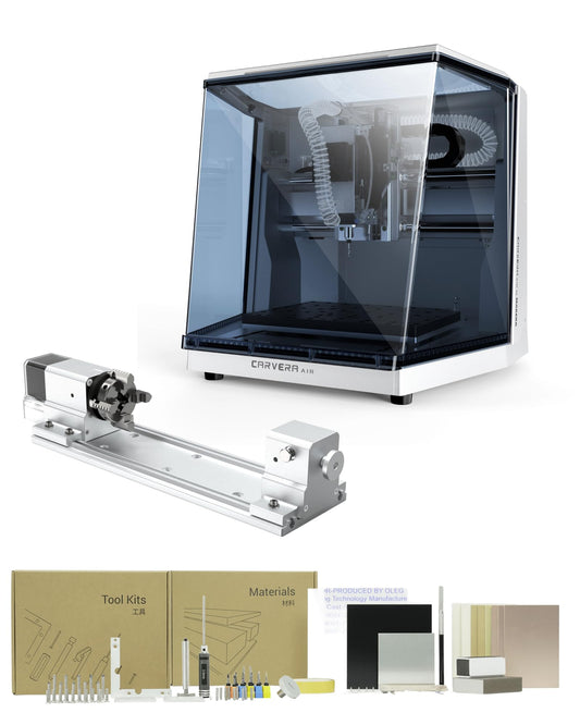 Carvera Air Desktop CNC Machine with 4th Axis, Compact Enclosed Mini CNC Router Mill, Quick Tool Changer Closed-Loop Control, Makera CAM, High Precision 4th Axis for DIY Makers Workshops Metal Wood