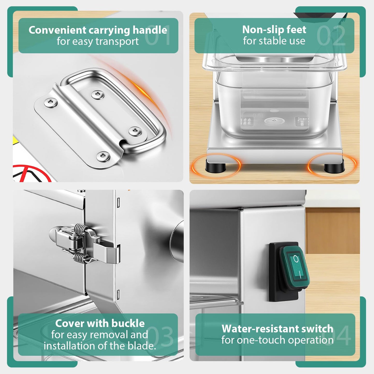 Newhai Commercial 3mm Sausage Garlic Slicer, 200W Electric Ham Slicing Machine with Automatic Feed Stainless Steel Meat & Vegetable Cutter for Sausage, Carrot, Smoked Pork (3mm)