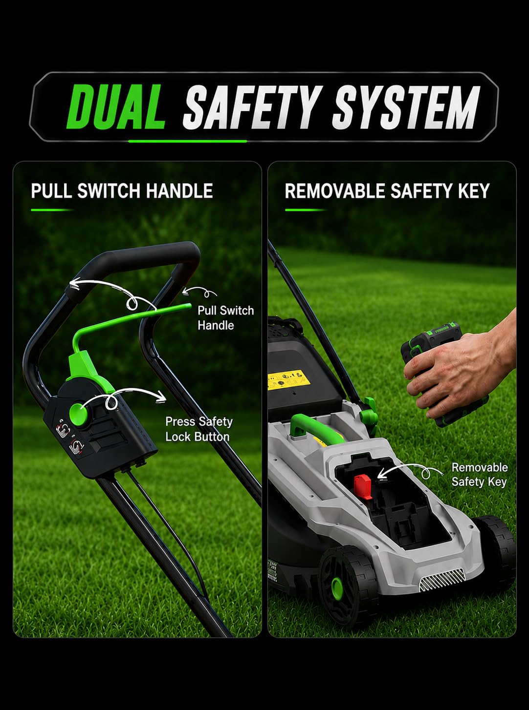 Grelawner 40V Cordless Lawn Mower, 16-Inch Brushless Electric Push Mower with 4.0Ah Battery & Charger, 2-in-1 Mulching and Bagging, 5-Position Height Adjustment, Lightweight Foldable Design, Green