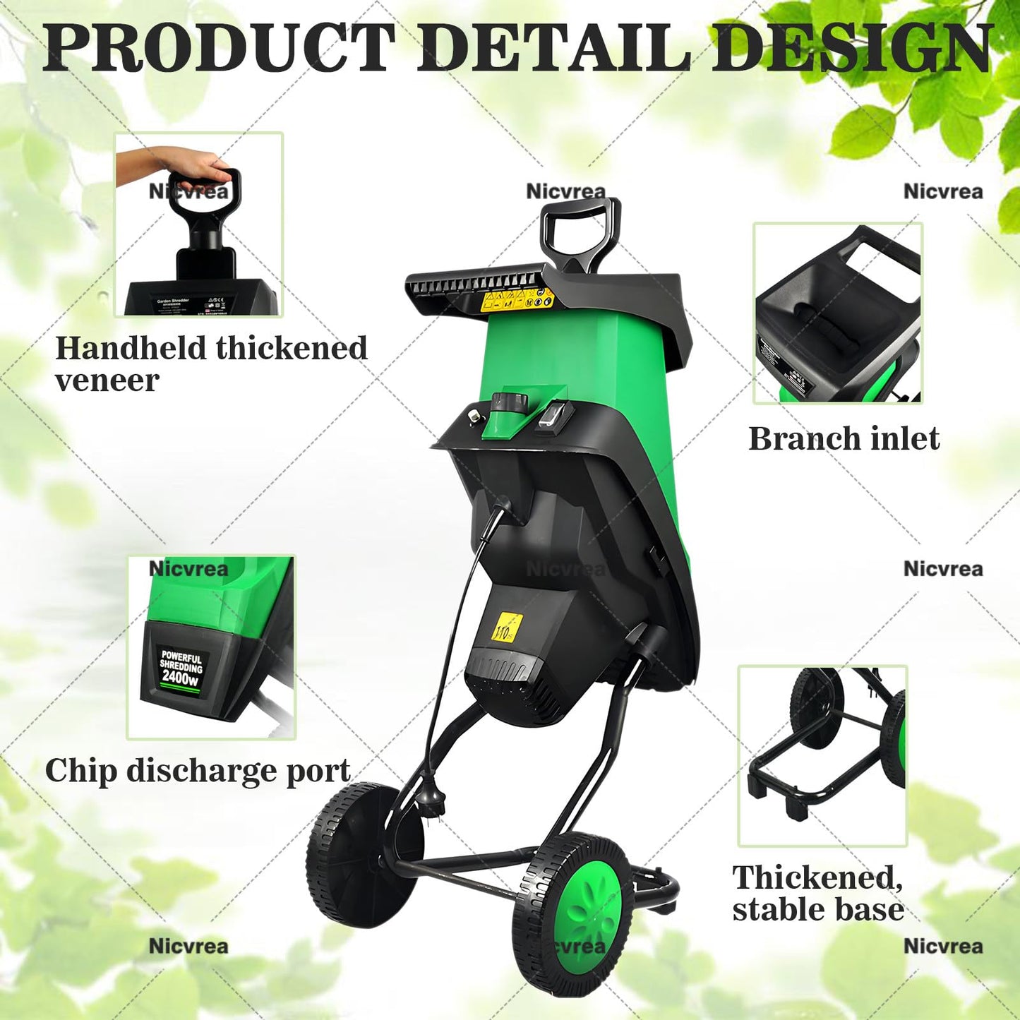 Leaf Mulcher,Electric Garden Shredder,Super Powerful Tree Branch Crusher,Wood Chippers, Shredders, Tree Branch Crusher,with 50L Collection Bag, Suitable for Garden
