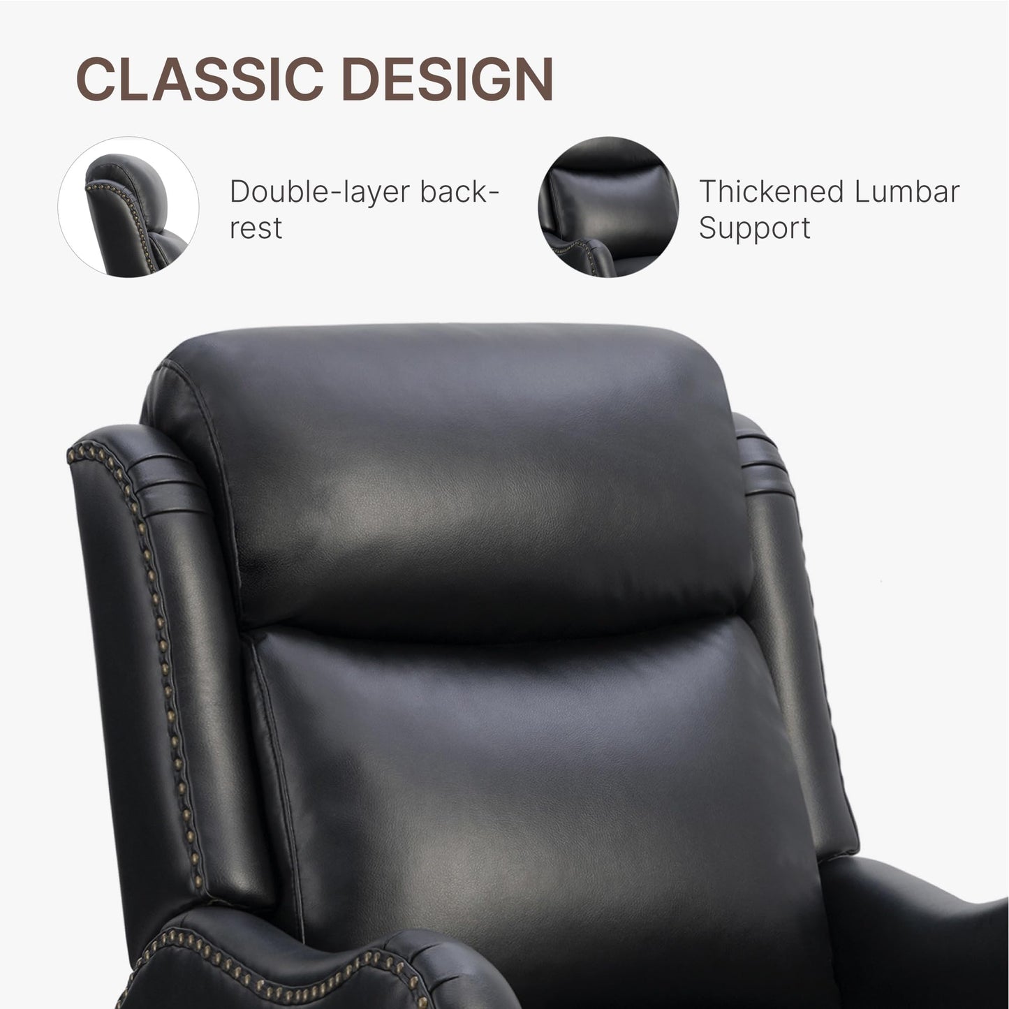 KISLOT Leather Pushback Recliner Faux Armchair with Rivet Decoration Single Sofa Accent Chair for Living Room Bedroom